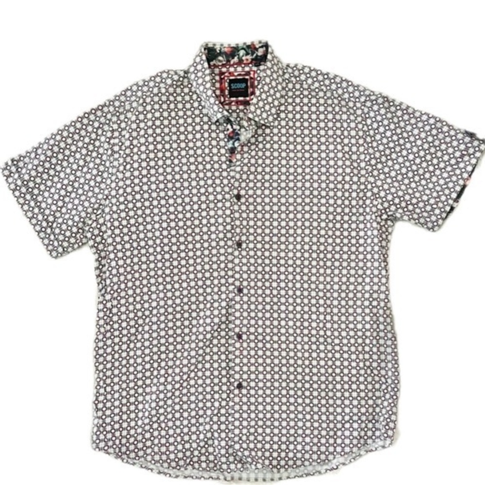 SCOOP Short Sleeve Shirt Geometric Print with Floral Contrast Collar Size XXL